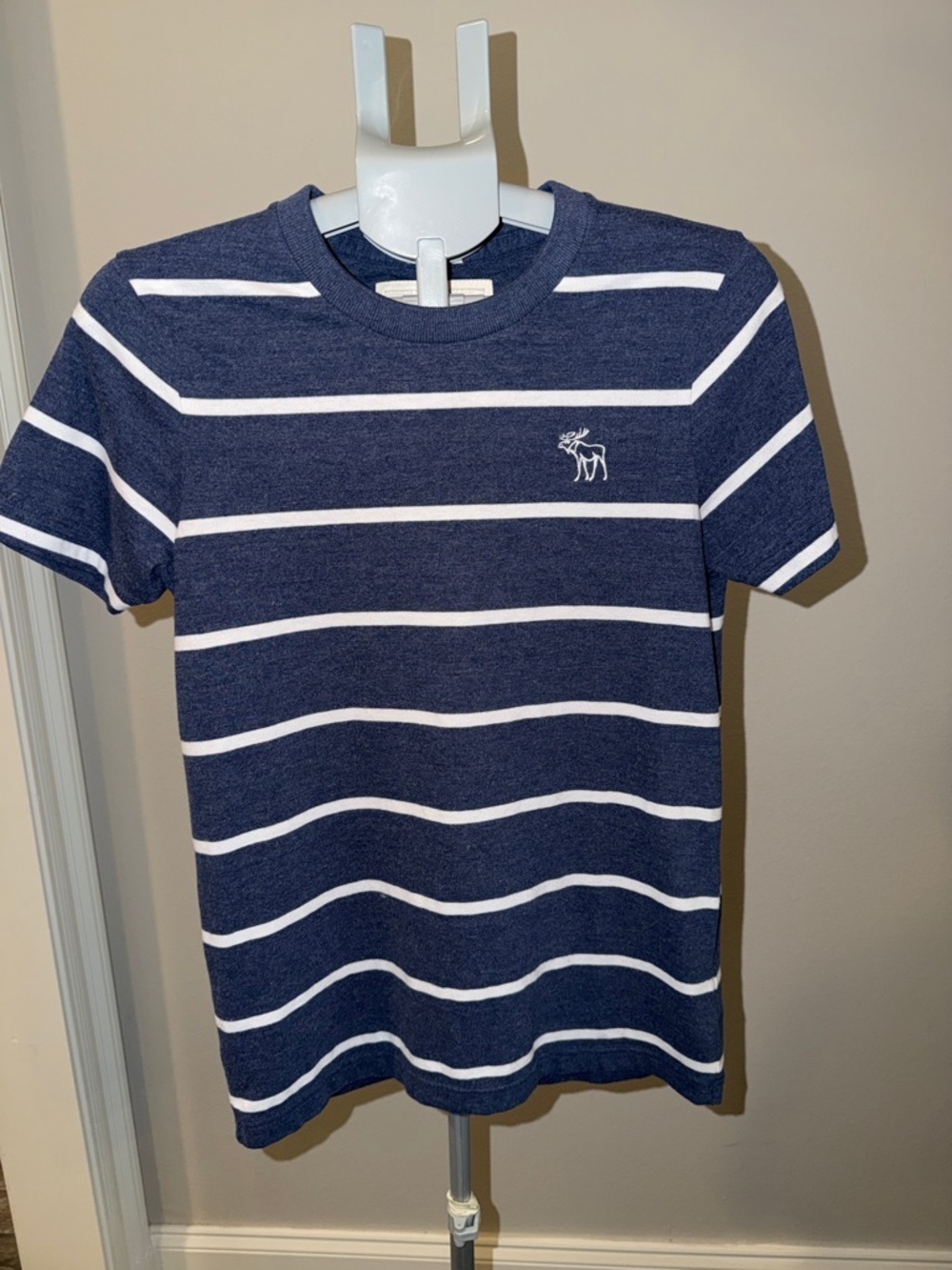 Abercrombie & Fitch Navy and White Striped Muscle Tee